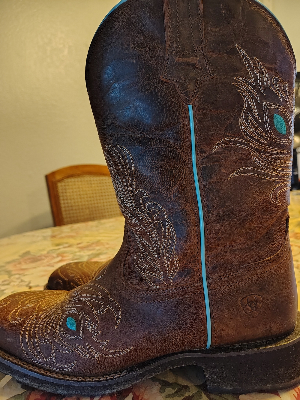 Brown Leather Western Boots with Turquoise Accents - Picture 5 of 10
